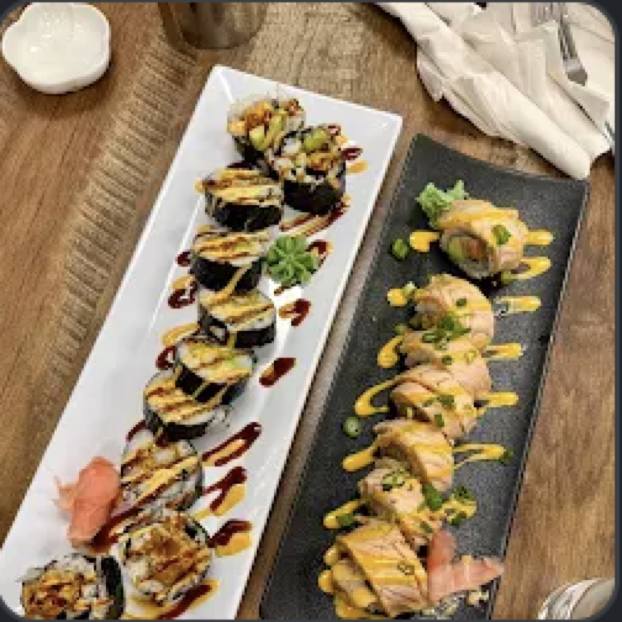 Sushi platter with two specialty rolls